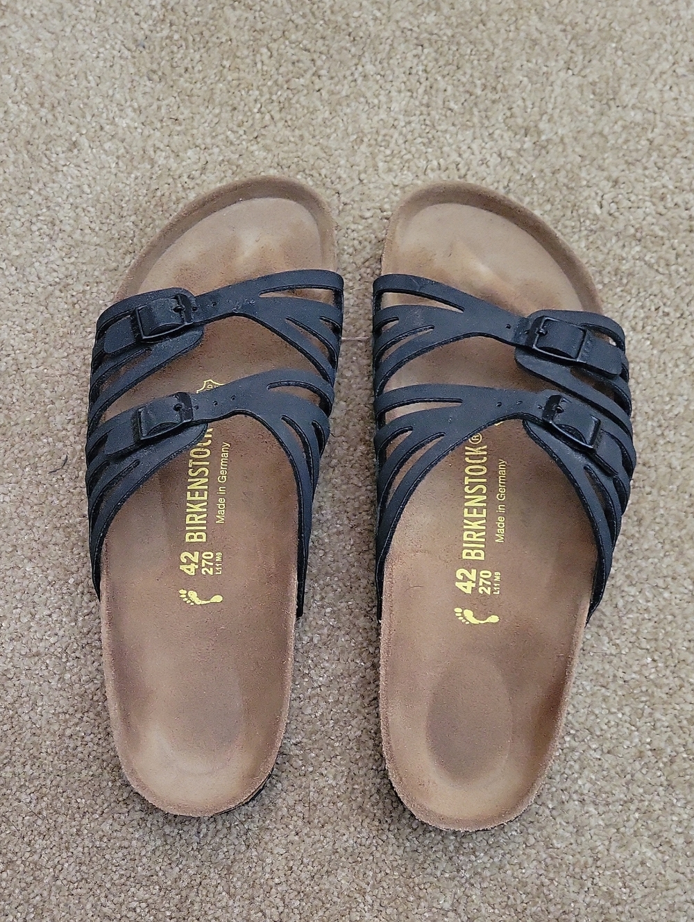 Birkenstock Granada Women's Black Strappy Sandals. Size 42/10.